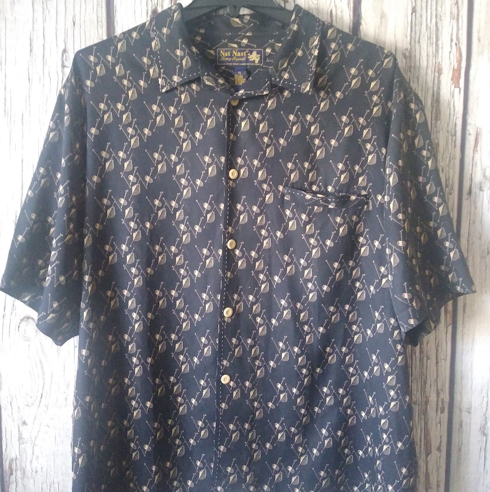 Nat Nast Luxury Originals 100% Silk S/S Button Up Casual Shirt XL